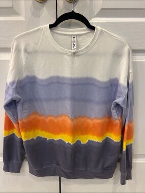 Athleta Tie-Dye Crewneck Sweater in White, Purple, Orange, Yellow, Gray